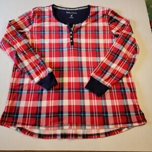 Nautica Red, White & Blue Soft Flannel PJ Lightweight Top Long Sleeve - XL